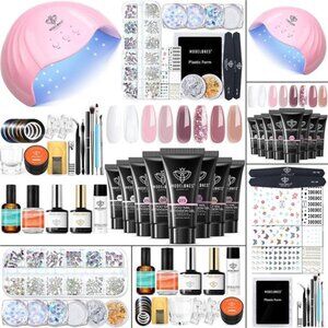 Poly Nail Gel Kit 8 Rosy Pink Colors with 48W LED Nail Lamp Poly Extension Gel